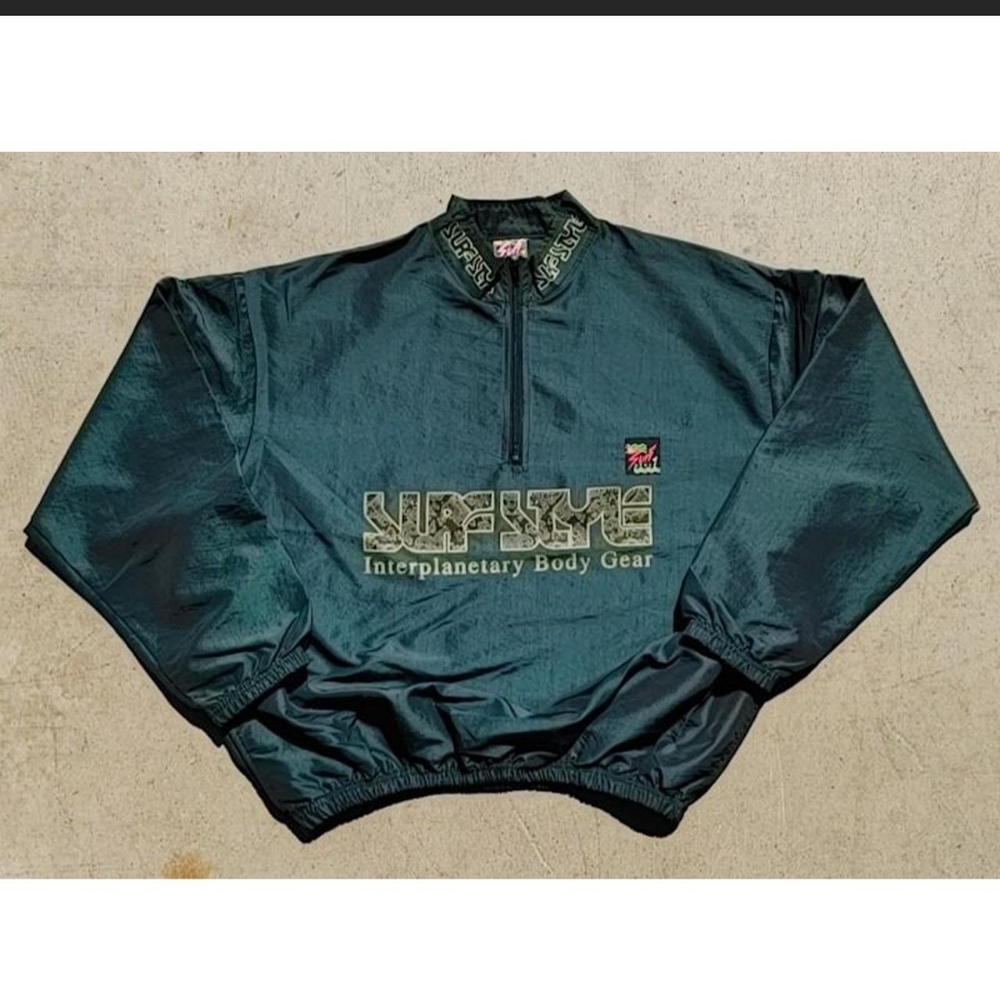 Vintage 90s Surf Style Iridescent Green Windbreaker Pullover OSFA